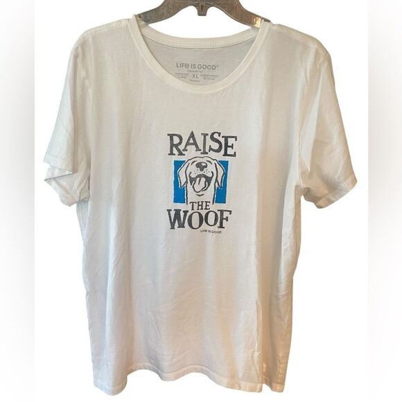 Life is Good Sz XL Women’s White Raise the Wood Pup Crusher T-Shirt - Picture 1 of 5